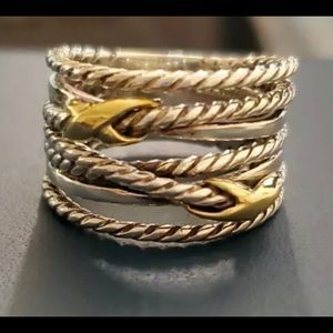 David Yurman Double X Crossover ring Sterling Silver and 18k gold size 6.5